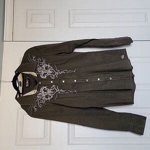 Army green, snap button down shirt